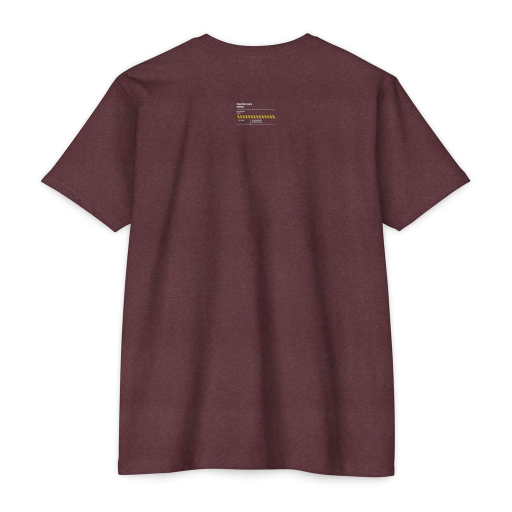 Minimalist Knife T-Shirt — Small Chest Knife & Back Barcode Graphic