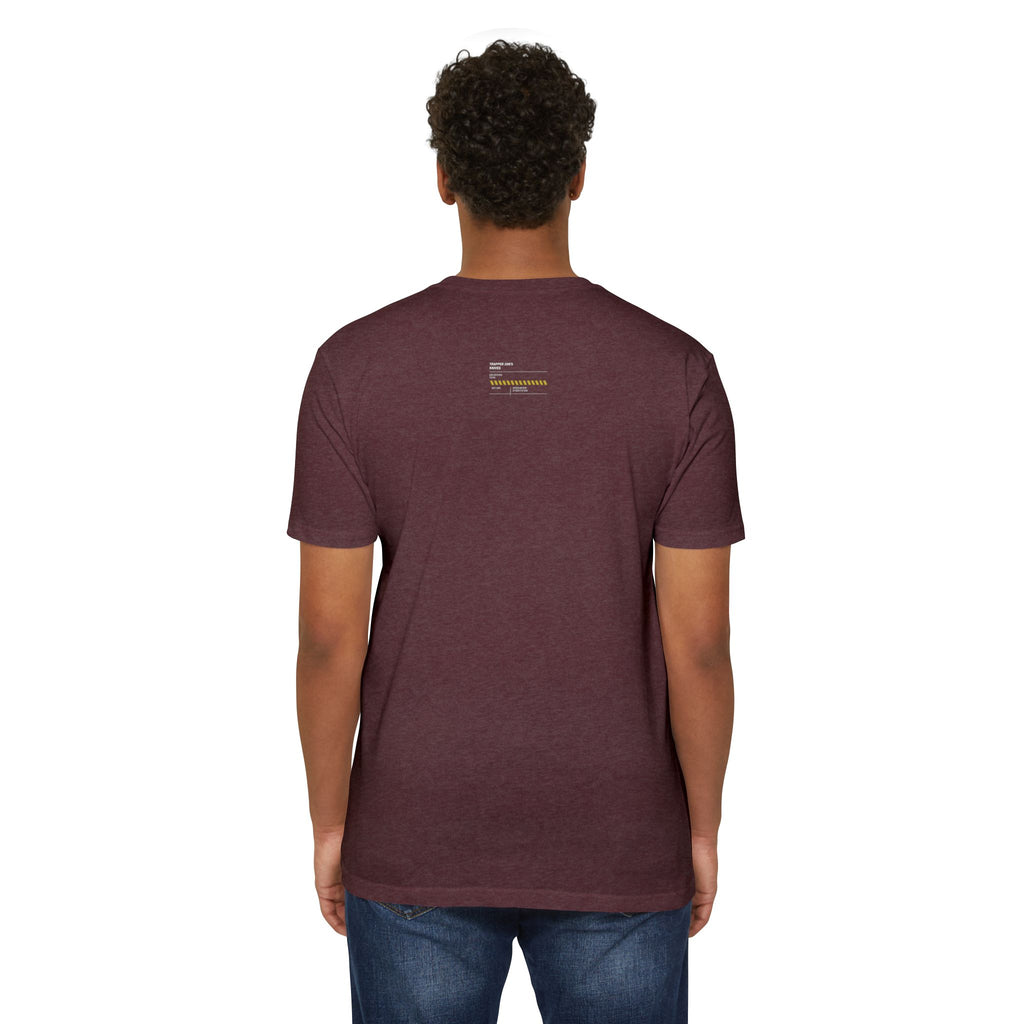 Minimalist Knife T-Shirt — Small Chest Knife & Back Barcode Graphic