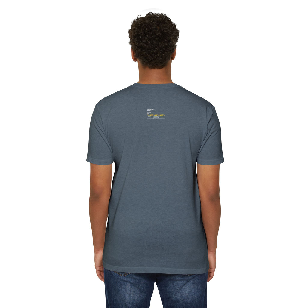 Minimalist Knife T-Shirt — Small Chest Knife & Back Barcode Graphic